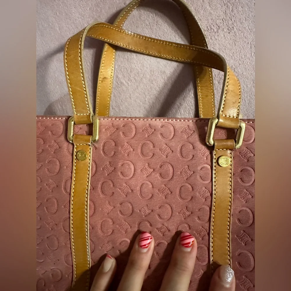 CELINE Tote Bag Pink Suede Leather Vintage Handbag - Picture 12 of 17